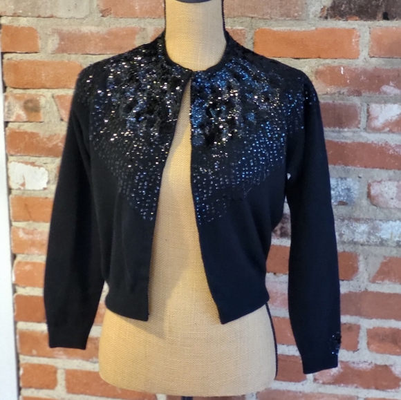 Le Roy Knitwear 60s black lambswool cropped sweater - Picture 2 of 8